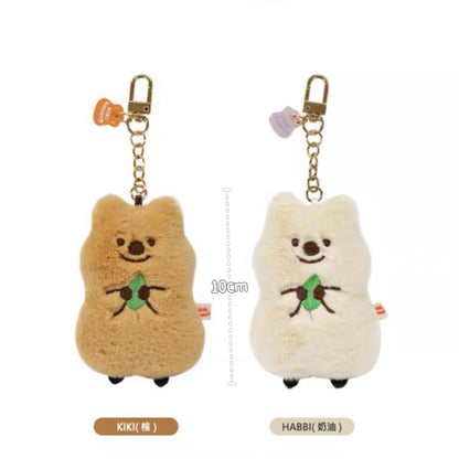 Mochi Town Lovely Kiki Quokka | with Leaves Brown Cream - Mini Plush Doll Keychain Children Gift Animal