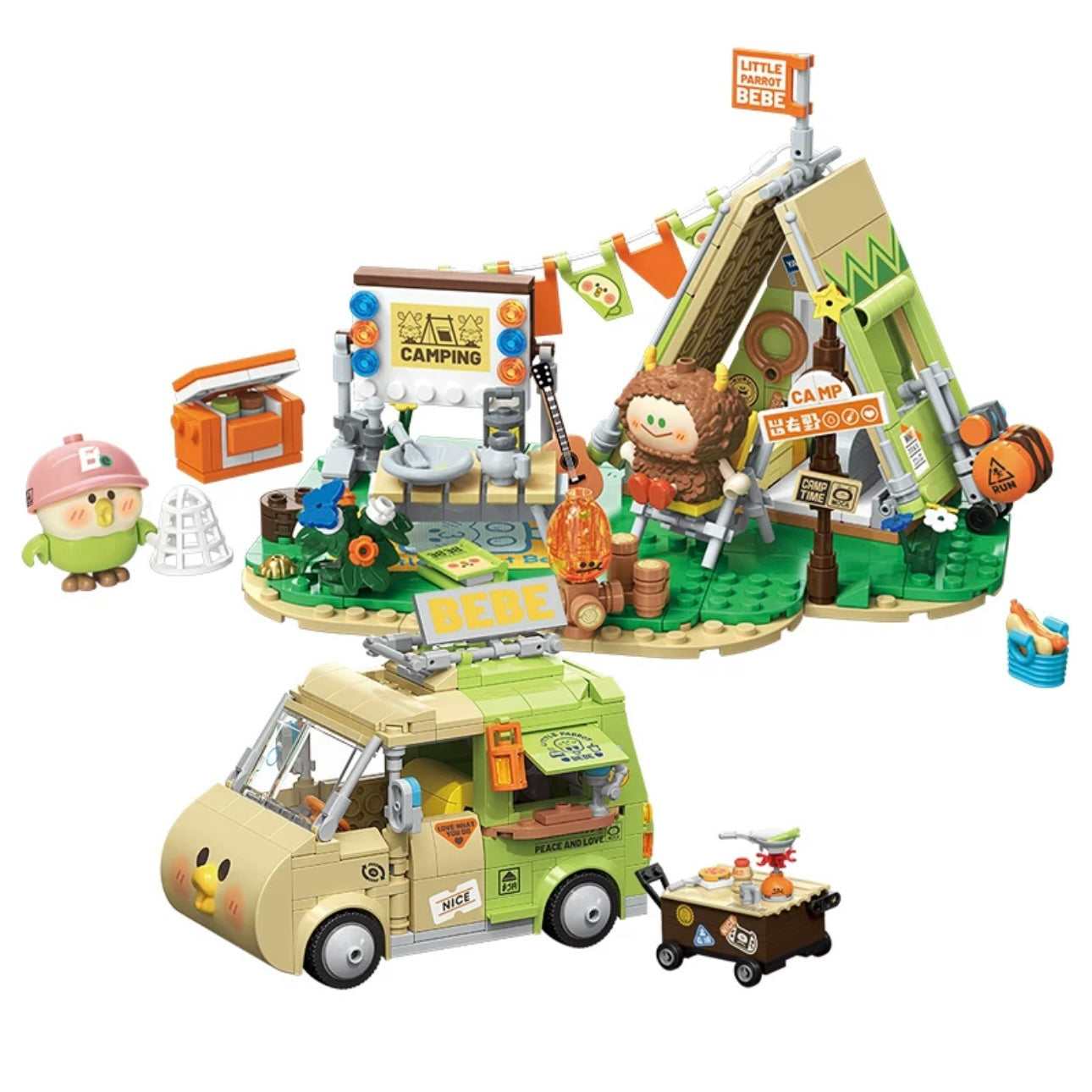 Top Toy Little Parrot Bebe Building | Bebe Recreational Vehicle Camping with Friends - Block Toys Toy Collection Birdies