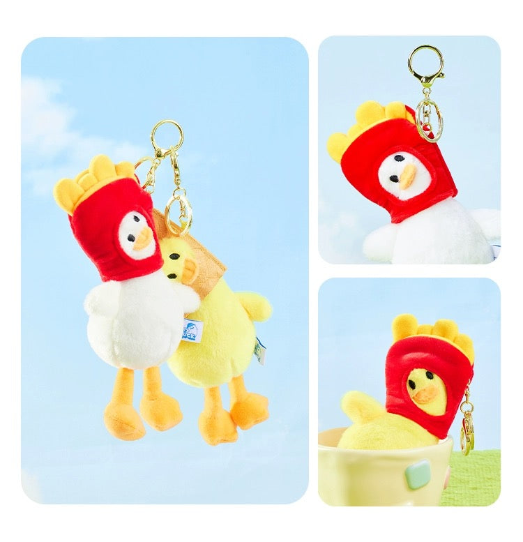 The Green Party Love Eating Duck Keychain | with Paper Bag Fries - 12cm Children Gift Animal mini Plush Doll Keychain Plush Doll