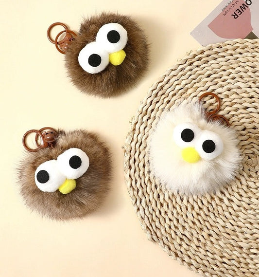 The Green Party Furry Monster Keychain | White Brown Dark Brown - 8cm Children Gift Animal mini Plush Doll Keychain Plush Doll