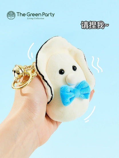 The Green Party Bubble Oysters Baby Keychain | with Ribbon Pink Blue - 7cm Children Gift Animal mini Plush Doll Keychain Plush Doll