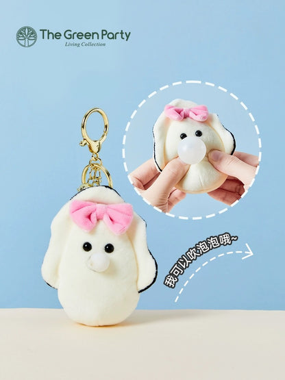 The Green Party Bubble Oysters Baby Keychain | with Ribbon Pink Blue - 7cm Children Gift Animal mini Plush Doll Keychain Plush Doll