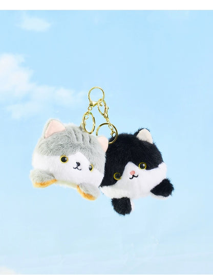 The Green Party Double Face Cat & Dog Keychain | White Yellow Grey Black  - 11cm Children Gift Animal mini Plush Doll Keychain Plush Doll