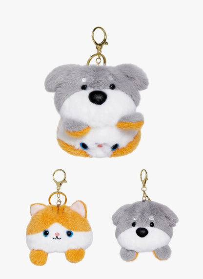 The Green Party Double Face Cat & Dog Keychain | White Yellow Grey Black  - 11cm Children Gift Animal mini Plush Doll Keychain Plush Doll