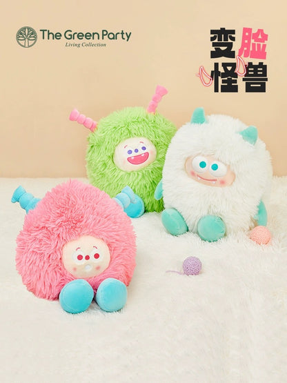 The Green Party Lovely Furry Monster Plush Doll | Purple White Pink Green can change face- 30-35cm Children Gift Animal mini Plush Doll Keychain Plush Doll