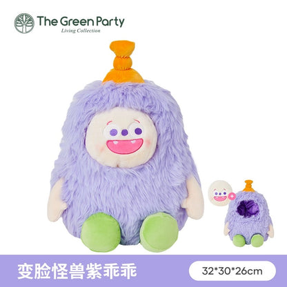 The Green Party Lovely Furry Monster Plush Doll | Purple White Pink Green can change face- 30-35cm Children Gift Animal Plush Doll