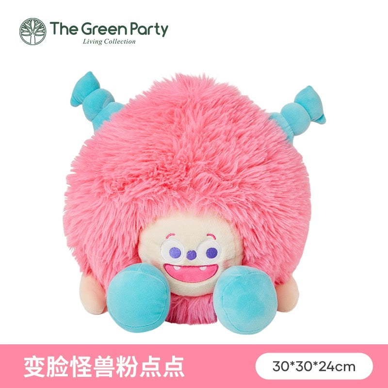 The Green Party Lovely Furry Monster Plush Doll | Purple White Pink Green can change face- 30-35cm Children Gift Animal Plush Doll