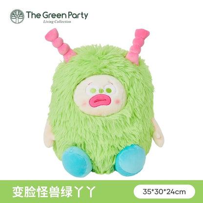 The Green Party Lovely Furry Monster Plush Doll | Purple White Pink Green can change face- 30-35cm Children Gift Animal Plush Doll