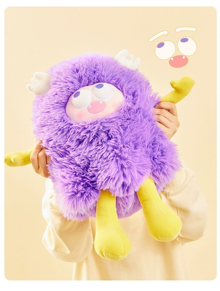 The Green Party Lovely Furry Monster Plush Doll | Purple White Pink Green can change face- 30-35cm Children Gift Animal Plush Doll