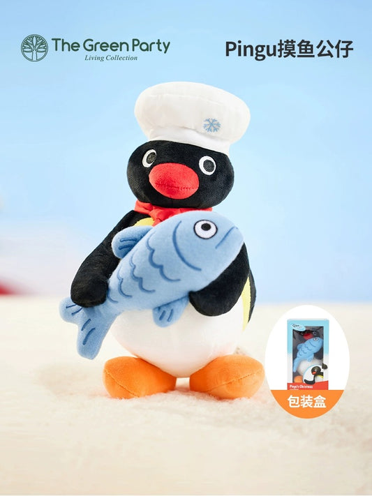 The Green Party Little Penguin Pingu | with fish - 25cm Children Gift Animal Plush Doll