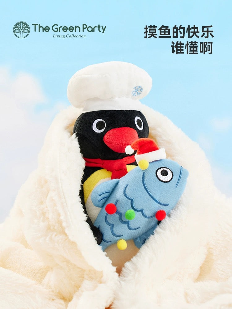 The Green Party Little Penguin Pingu | with fish - 25cm Children Gift Animal Plush Doll