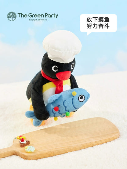 The Green Party Little Penguin Pingu | with fish - 25cm Children Gift Animal Plush Doll