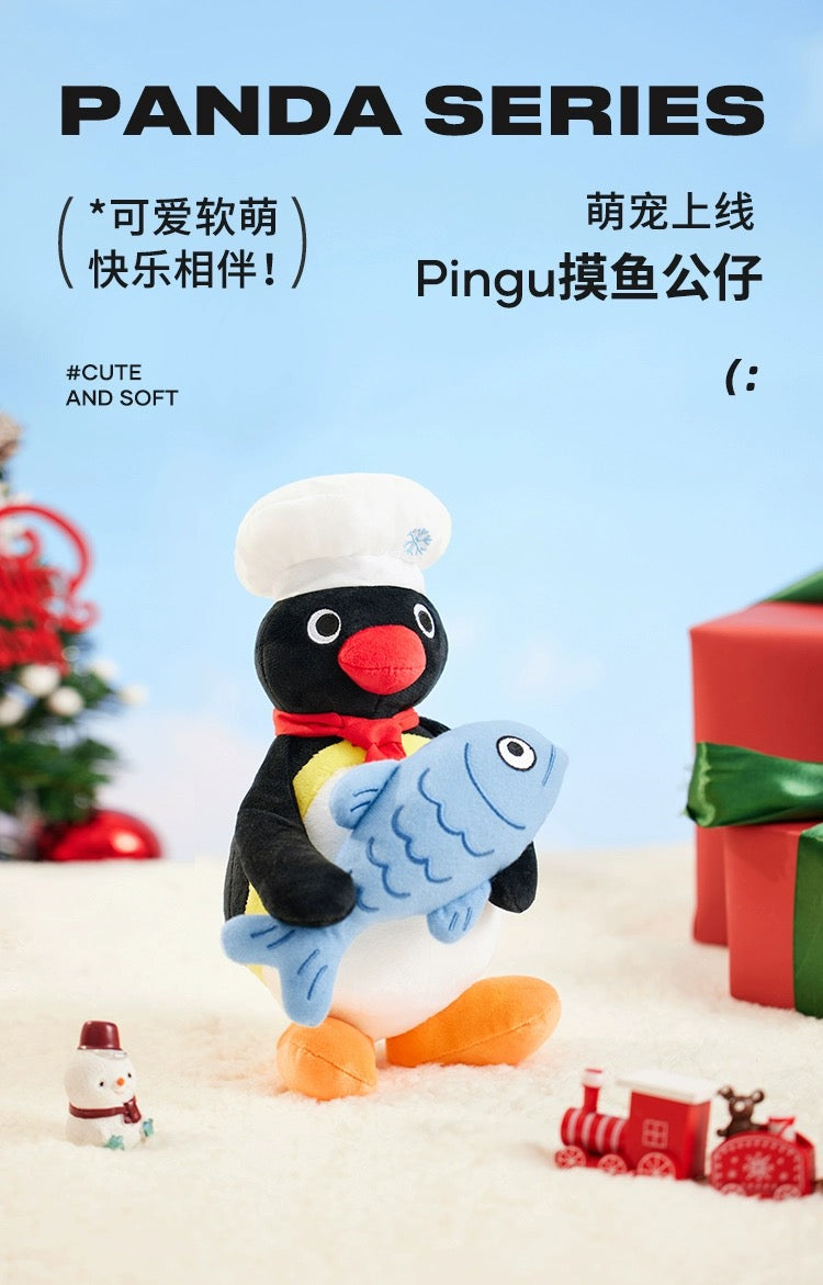 The Green Party Little Penguin Pingu | with fish - 25cm Children Gift Animal Plush Doll