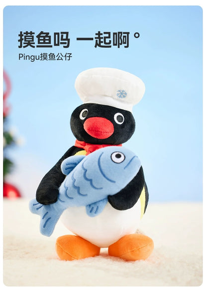 The Green Party Little Penguin Pingu | with fish - 25cm Children Gift Animal Plush Doll