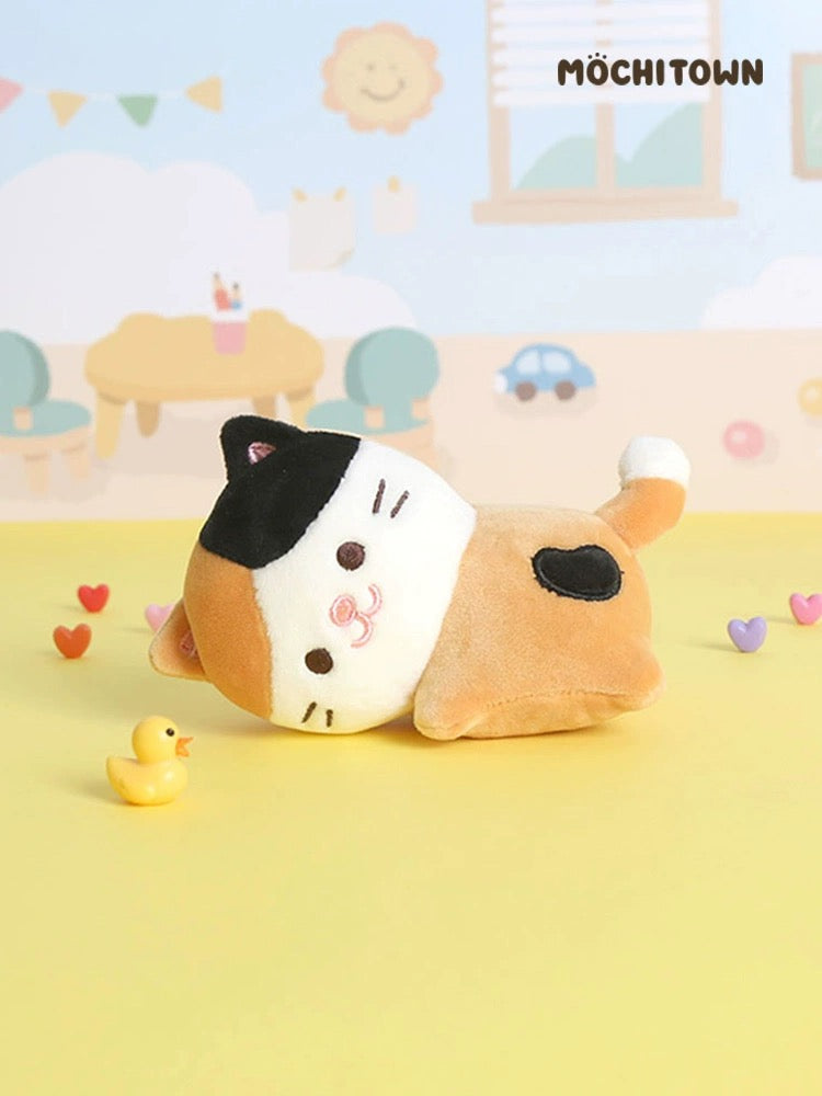 Mochi Town Lovely Animal Warm Hand Plush Doll | Laying Down Calico Cat Dog - Mini Plush Doll Children Gift Animal