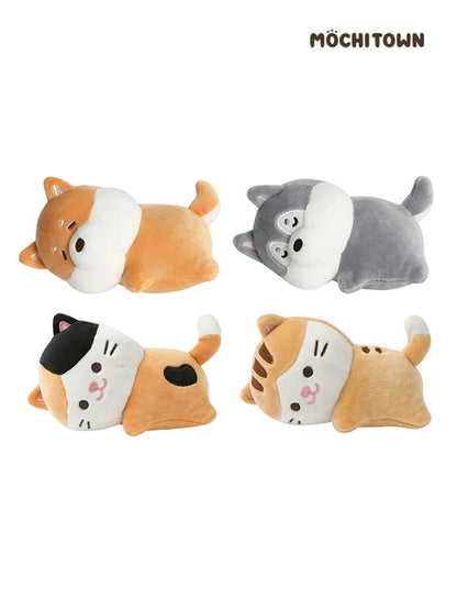 Mochi Town Lovely Animal Warm Hand Plush Doll | Laying Down Calico Cat Dog - Mini Plush Doll Children Gift Animal