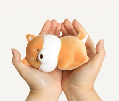 Mochi Town Lovely Animal Warm Hand Plush Doll | Laying Down Calico Cat Dog - Mini Plush Doll Children Gift Animal