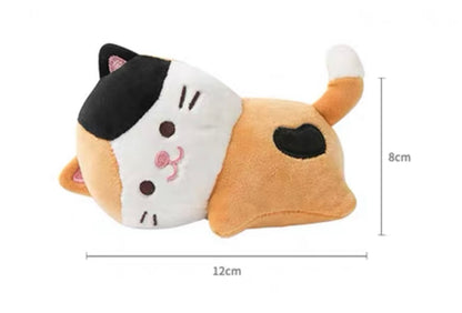 Mochi Town Lovely Animal Warm Hand Plush Doll | Laying Down Calico Cat Dog - Mini Plush Doll Children Gift Animal