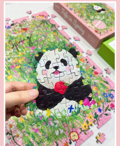 SOULPUZZ 500 Pieces Puzzle | Fafa in Spring - Panda with Flower Field Cute Animal Difficulty Stress Relief Couples Trendy Gifts Home Decoration