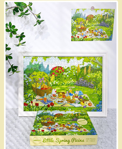 SOULPUZZ 500 Pieces Puzzle | Little Spring Picnic -Rabbit Chicken Cute Animal Drawing Difficulty Stress Relief Couples Trendy Gifts Home Decoration