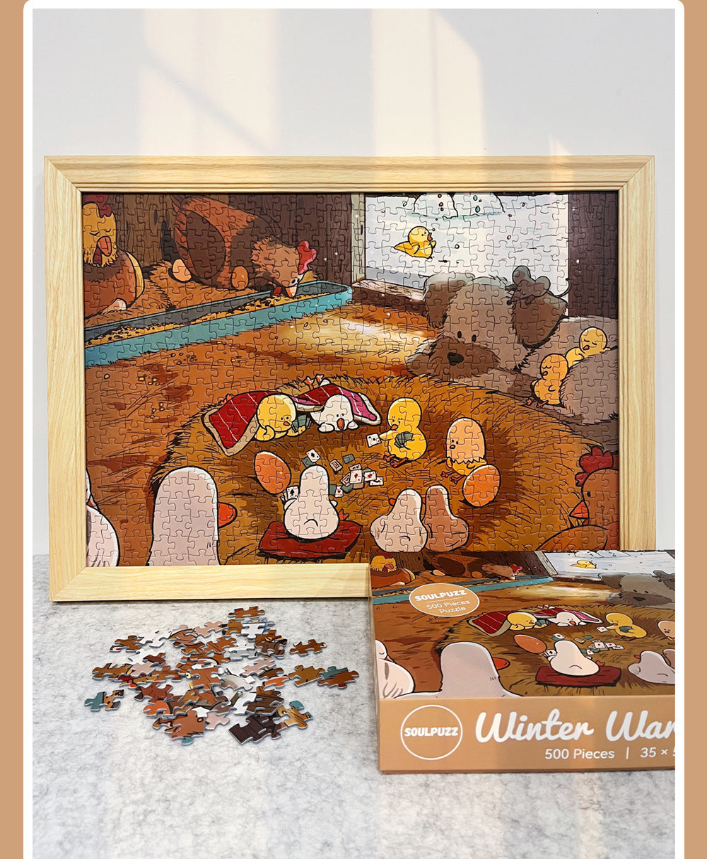 SOULPUZZ 500 Pieces Puzzle | Winter Warming Nest - Cute Animals Dog Chicken Duck Difficulty Stress Relief Couples Trendy Gifts Home Decoration