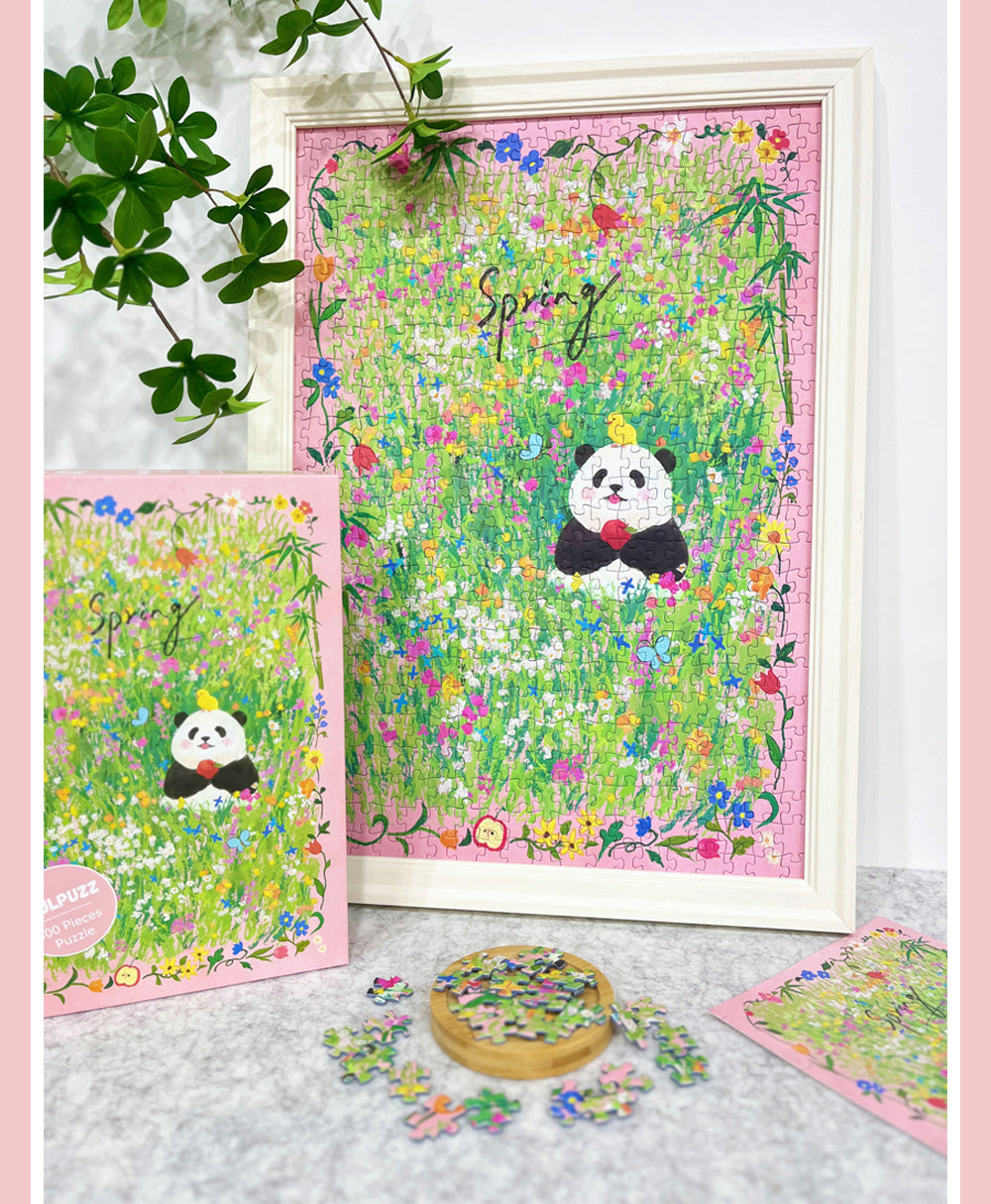 SOULPUZZ 500 Pieces Puzzle | Fafa in Spring - Panda with Flower Field Cute Animal Difficulty Stress Relief Couples Trendy Gifts Home Decoration