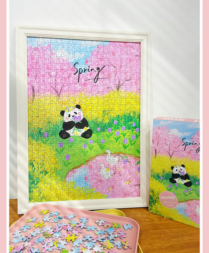 SOULPUZZ 500 Pieces Puzzle | Princess & Flower - Panda Princess Fu in Spring Flowers Sea Cute Animal Difficulty Stress Relief Couples Trendy Gifts Home Decoration