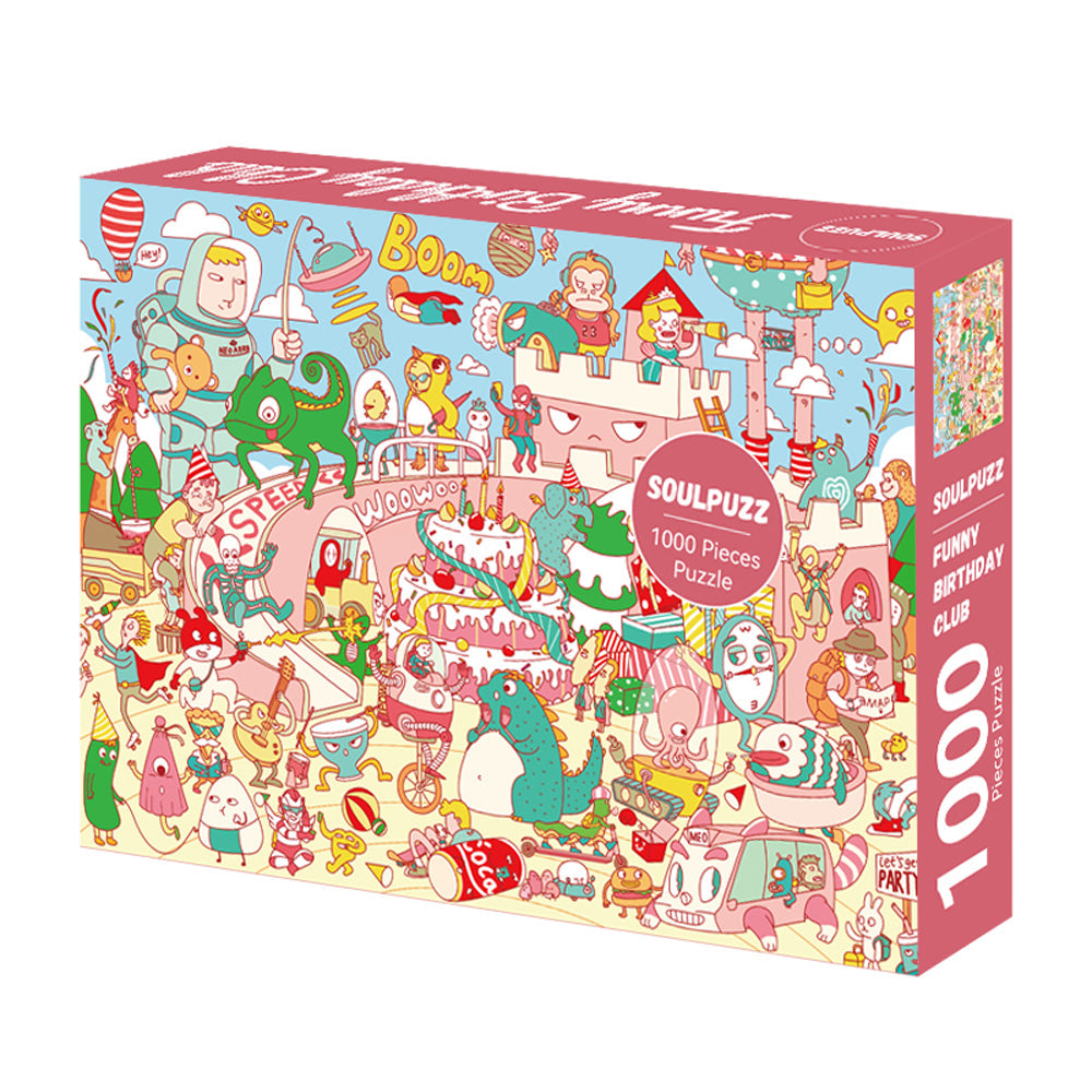 SOULPUZZ 1000 Pieces Puzzle | Funny Birthday Club - Birthday Party with Dinosaur Cute Animals Puzzle Difficulty Decompression Couples Trendy Gifts Home Decoration