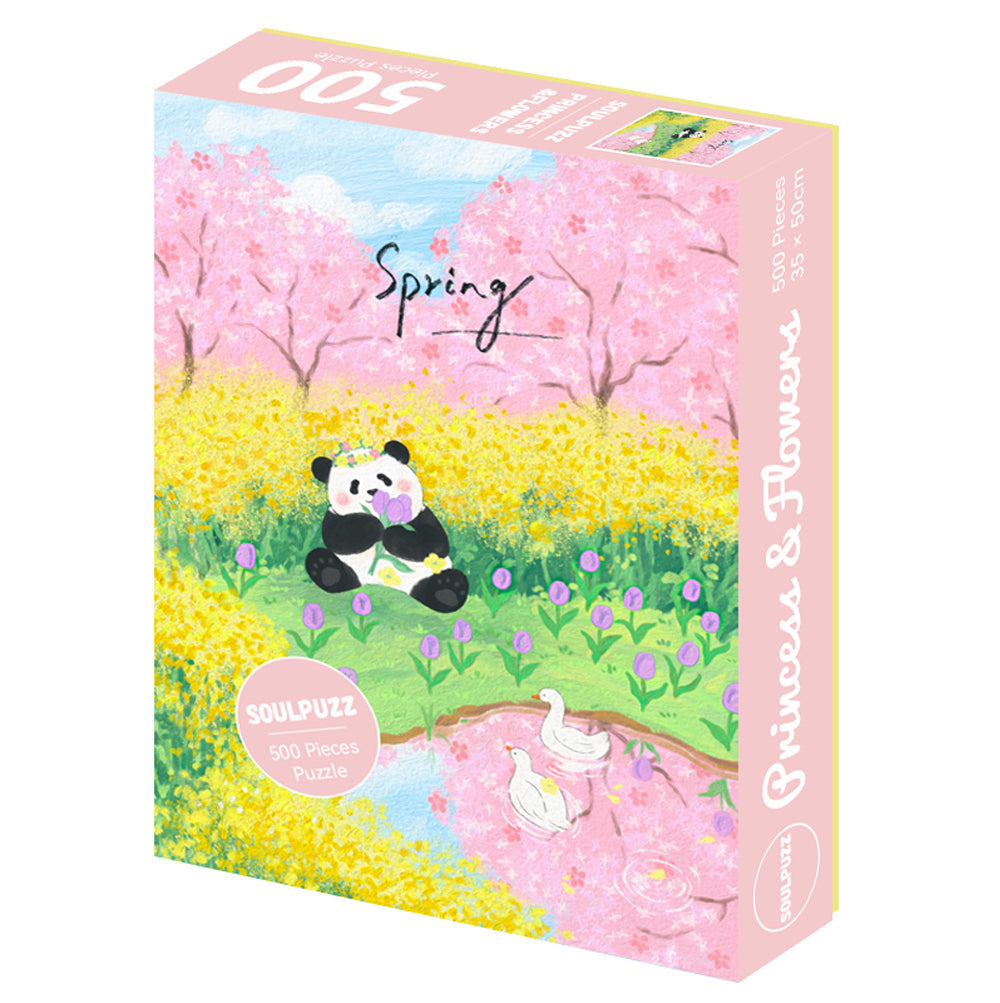 SOULPUZZ 500 Pieces Puzzle | Princess & Flower - Panda Princess Fu in Spring Flowers Sea Cute Animal Difficulty Stress Relief Couples Trendy Gifts Home Decoration