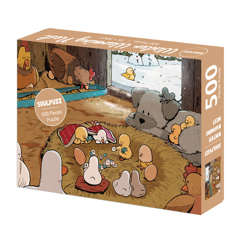 SOULPUZZ 500 Pieces Puzzle | Winter Warming Nest - Cute Animals Dog Chicken Duck Difficulty Stress Relief Couples Trendy Gifts Home Decoration