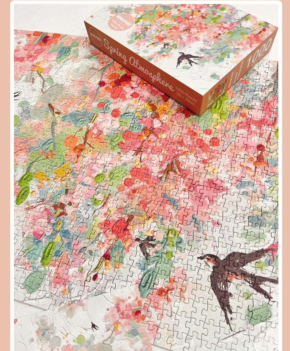 SOULPUZZ 1000 Pieces Puzzle | Spring Atmosphere - Flower with Birds Shining Puzzle Difficulty Decompression Couples Trendy Gifts Home Decoration