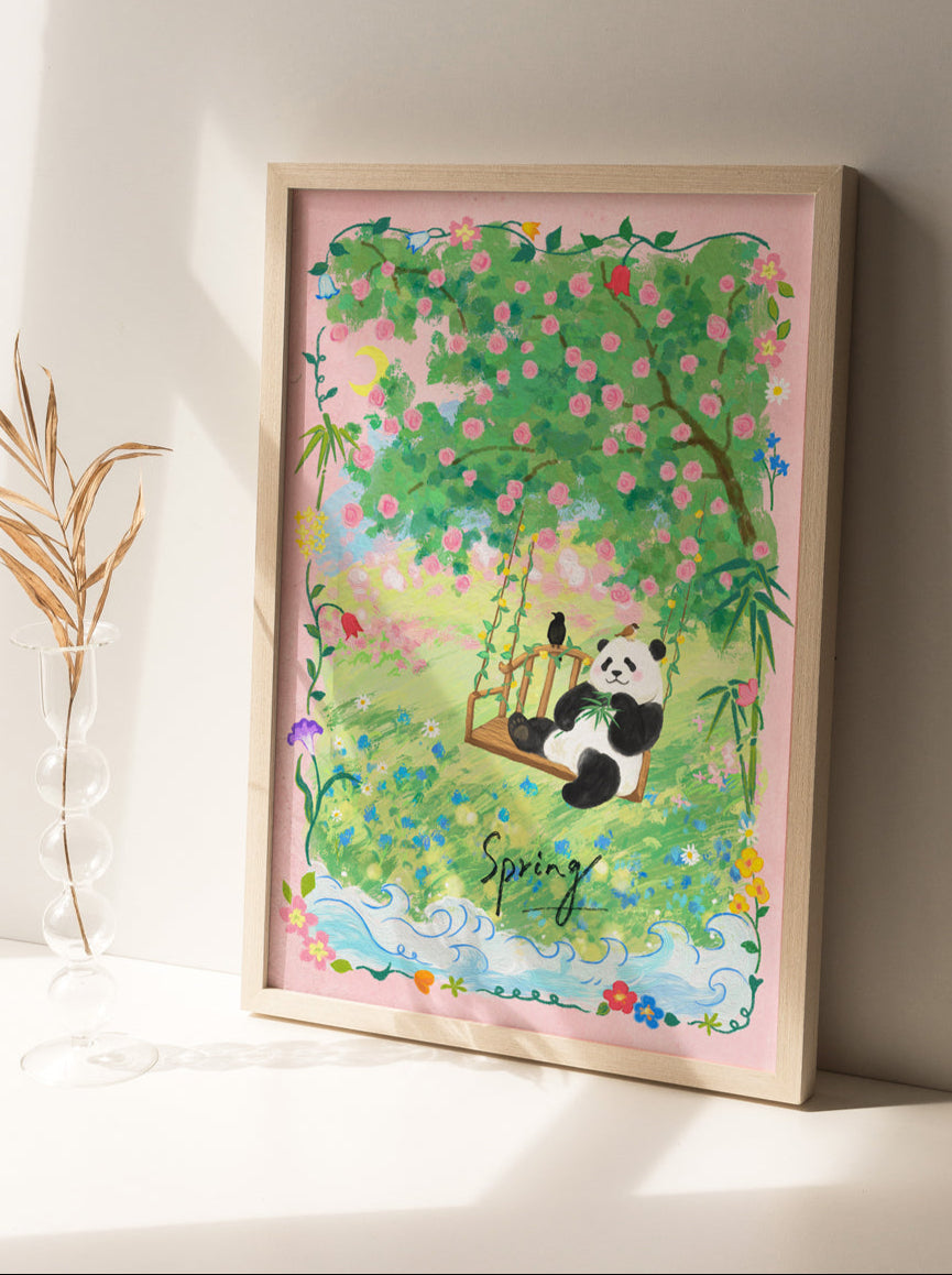 SOULPUZZ 500 Pieces Puzzle | Momo's Backyard - Panda with Swing in Spring Flower Garden Difficulty Stress Relief Couples Trendy Gifts Home Decoration