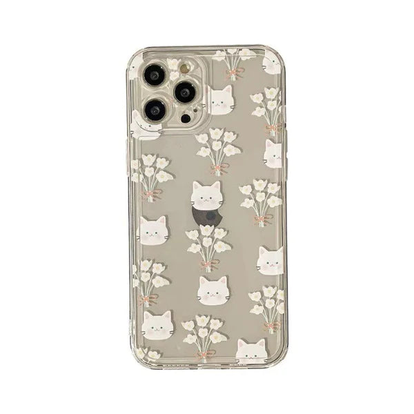 Kitten Mew with Flower Forest Style iPhone Case 6 7 8 PLUS SE2 XS XR X 11 12 13 14 15 16 Pro Promax 12mini 13miniro Promax 12mini 13mini