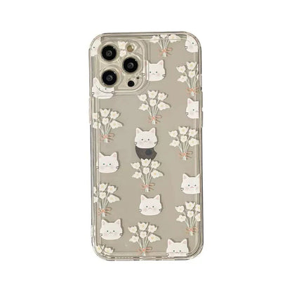 Kitten Mew with Flower Forest Style iPhone Case 6 7 8 PLUS SE2 XS XR X 11 12 13 14 15 Pro Promax 12mini 13miniro Promax 12mini 13mini