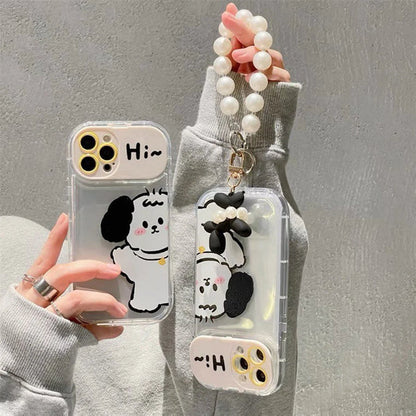 Hi Puppy with Mirror and Chain iPhone Case with Stand 7 8 XR XS X 11 12 13 14 15 Pro Promax