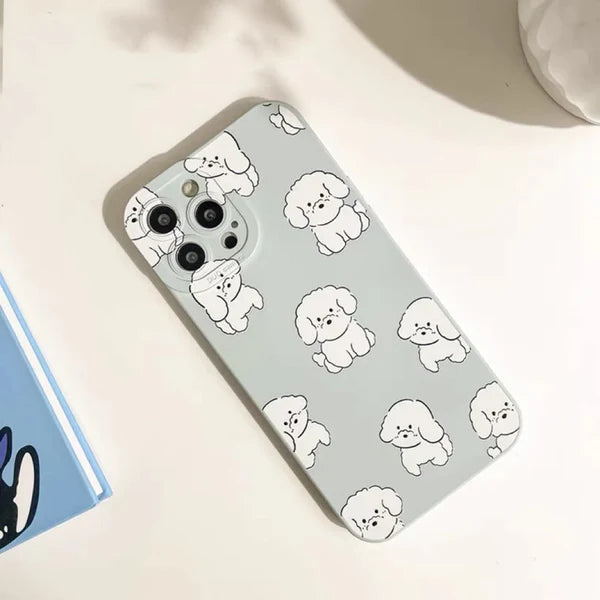 White Poodle Dog Apple Green iPhone Case 6 7 8 PLUS SE2 XS XR X 11 12 13 14 15 Pro Promax 12mini 13mini