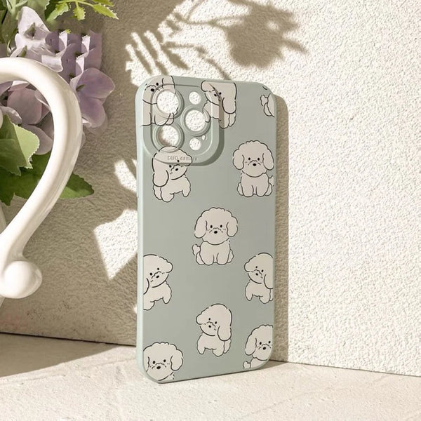 White Poodle Dog Apple Green iPhone Case 6 7 8 PLUS SE2 XS XR X 11 12 13 14 15 Pro Promax 12mini 13mini