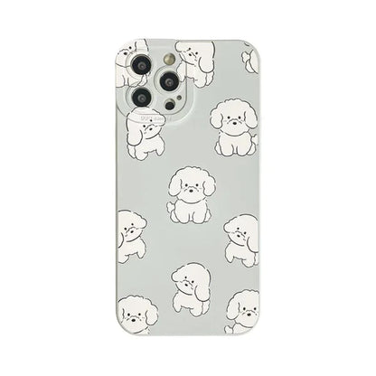 White Poodle Dog Apple Green iPhone Case 6 7 8 PLUS SE2 XS XR X 11 12 13 14 15 16 Pro Promax 12mini 13mini