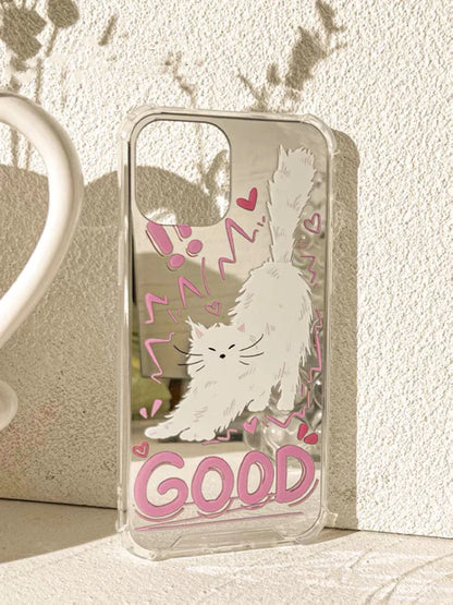 Good White Cat Kitten with Mirror iPhone case Kawaii Lovely Cute Lolita iPhone 7 8 PLUS SE2 XS XR X 11 12 13 14 15 Pro Promax 12mini 13mini