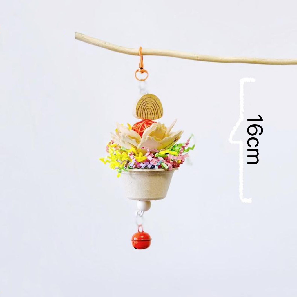 16cm Colourful Flower Pots with Bell Bite Hanging Natural Parrot Birdie Toy for Small Medium Size Parrot Cages Accessories Lovebirds Budgie