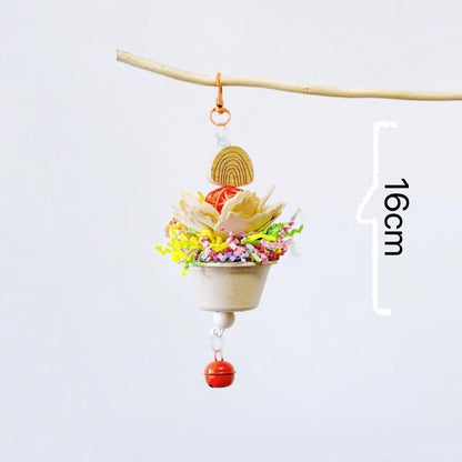 16cm Colourful Flower Pots with Bell Bite Hanging Natural Parrot Birdie Toy for Small Medium Size Parrot Cages Accessories Lovebirds Budgie