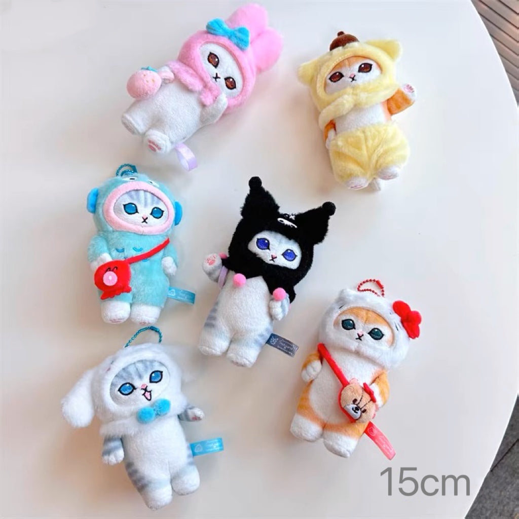 Japan Artist Mofusand x Sanrio Cat Neko Crossover Hello Kitty - 12cm 15cm 20cm Mascot Plush Doll Big Keychain