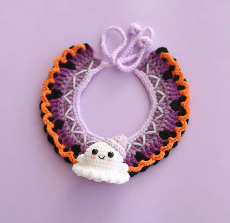 Handmade Knitted Cat Dog Collar | Halloween Pumpkin Witch Ghost Cute Style Knit Costume Neck Wear for Kitty Cat Puppy Dog Bunny Rabbit