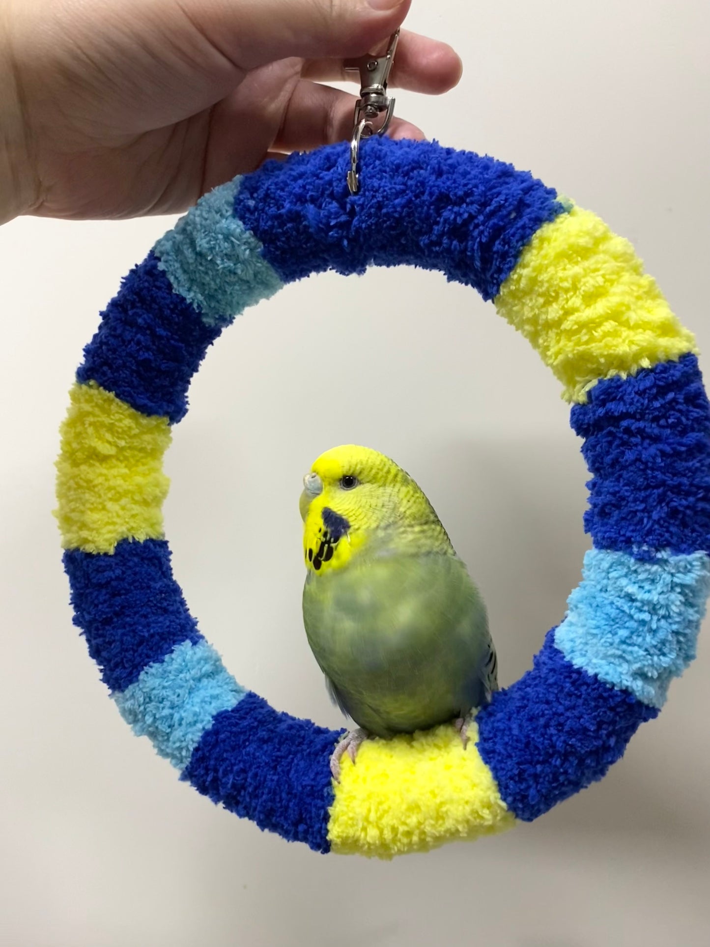 +Handmade+17.5cm SunRise Blue Light Blue Yellow Yarn Knitting Ring Swings Warm Parrot Birdie Toy