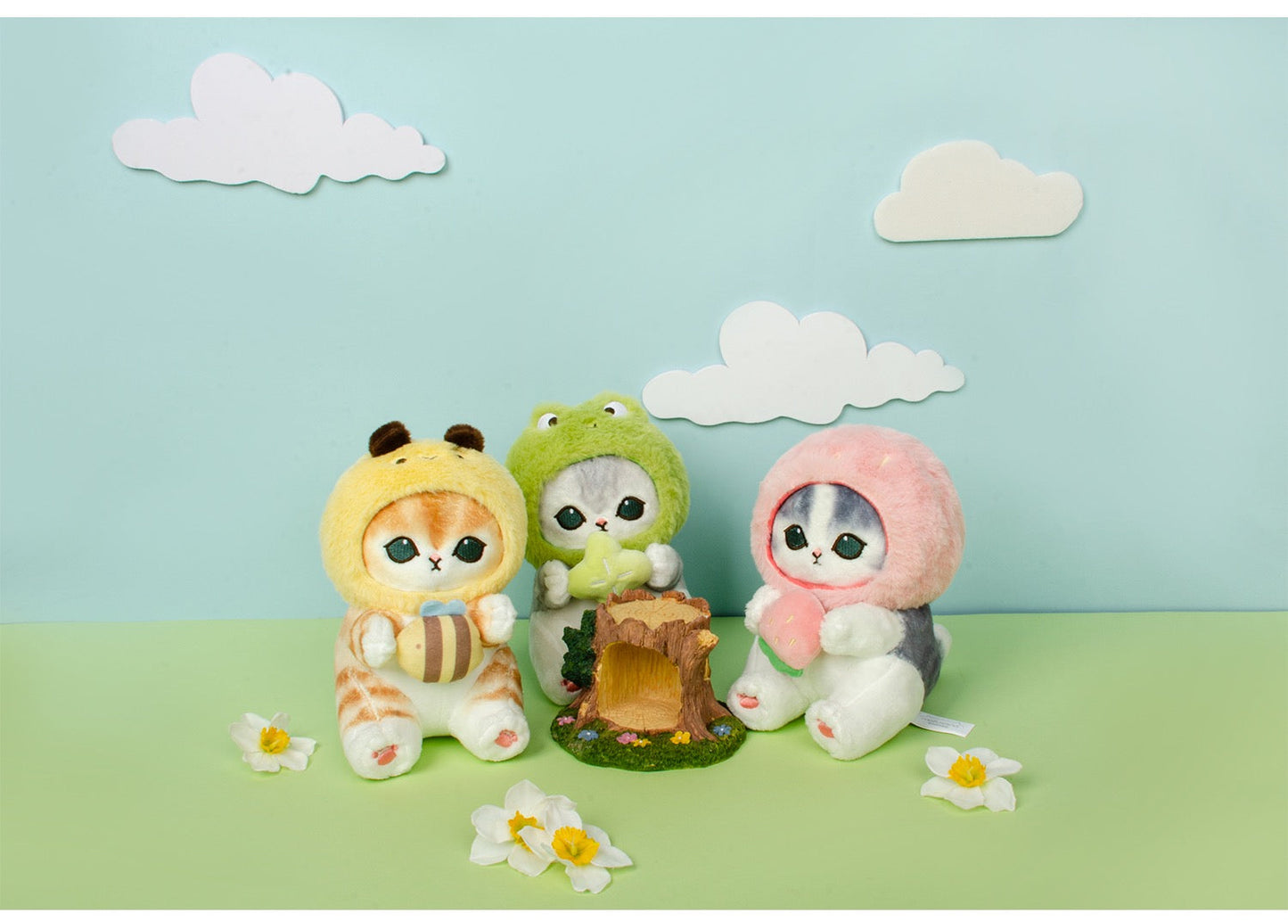 Japan Artist Mofusand Cat Neko | Honey Bee Lucky Frog Strawberry - 17cm Mascot Plush Doll