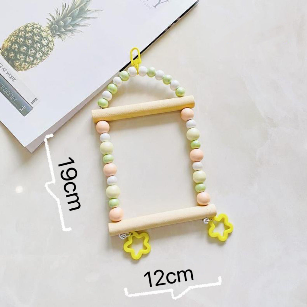 19x12cm Pastel Macarons & Stars Frame Round Wooden Swing Handmade Bird Toys Organic Bird Cages Accessories