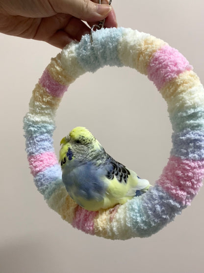 +Handmade+17.5cm Pastel Cotton Candy Yarn Knitting Ring Swings Parrot Birdie Toy