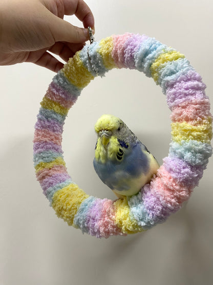 +Handmade+17.5cm Pastel Macaron Yarn Knitting Ring Swings Parrot Birdie Toy