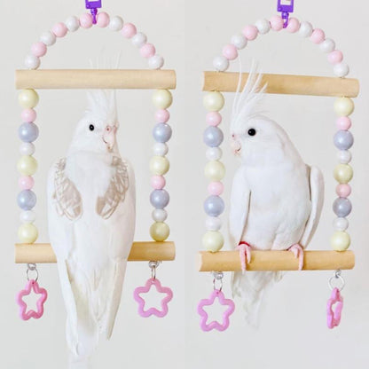 Pastel Macarons & Stars Frame Round Wooden Swing Handmade Bird Toys Organic Bird Cages Accessories