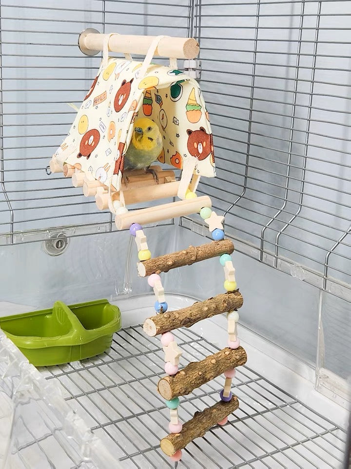 Handmade Summer Tent with Ladder Natural Tree Branch Organic Bird Cages Accessories Lovebird Budgie Pacific Parrotlet for Small Bird Parrot